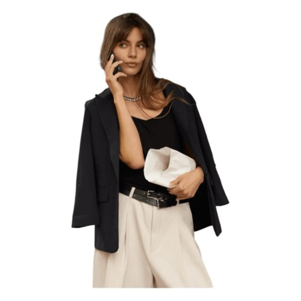 Maeve Anthropologie Lazar Roll-Sleeve Blazer Black Knit 2 - Picture 3 of 10